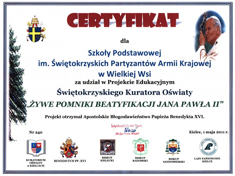 Szkoła Podstawowa w Wielkiej Wsi - Certyfikaty