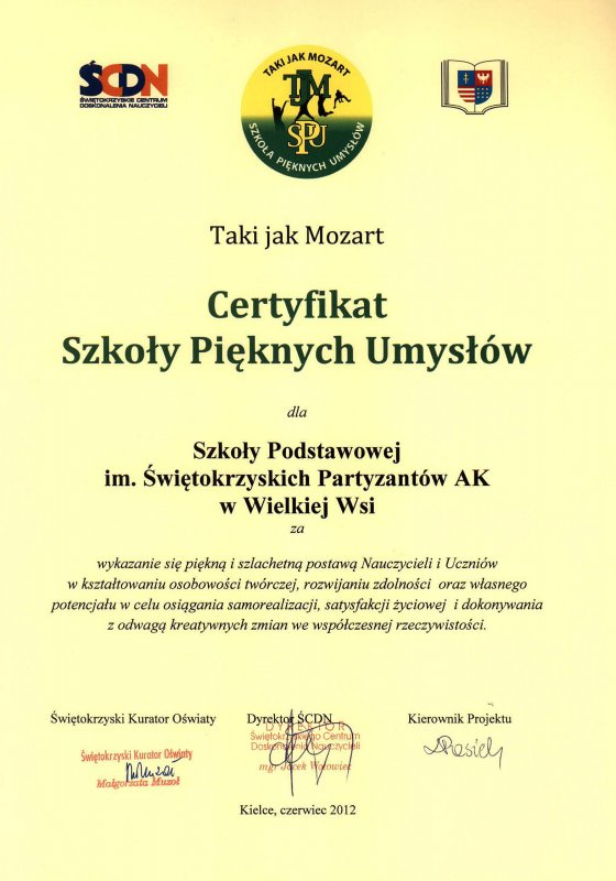 Szkoła Podstawowa w Wielkiej Wsi - Certyfikaty